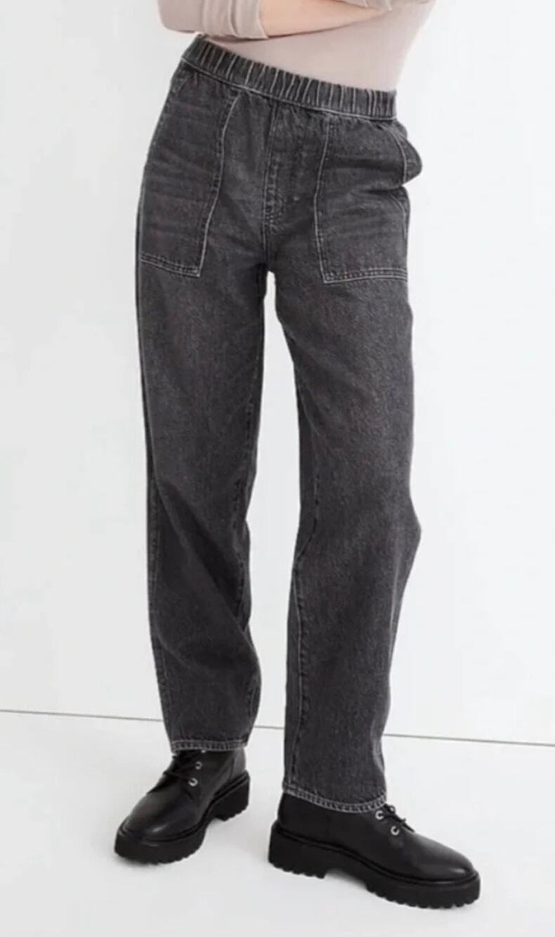 Madewell Pull-On Relaxed Jean High Rise Chelford Wash Washed Black Sz S